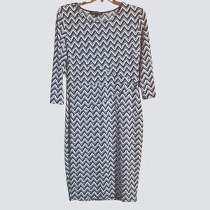 Rephyllis Navy Blue & White Chevron Bodycon Dress - Size Large 3/4 Sleeve